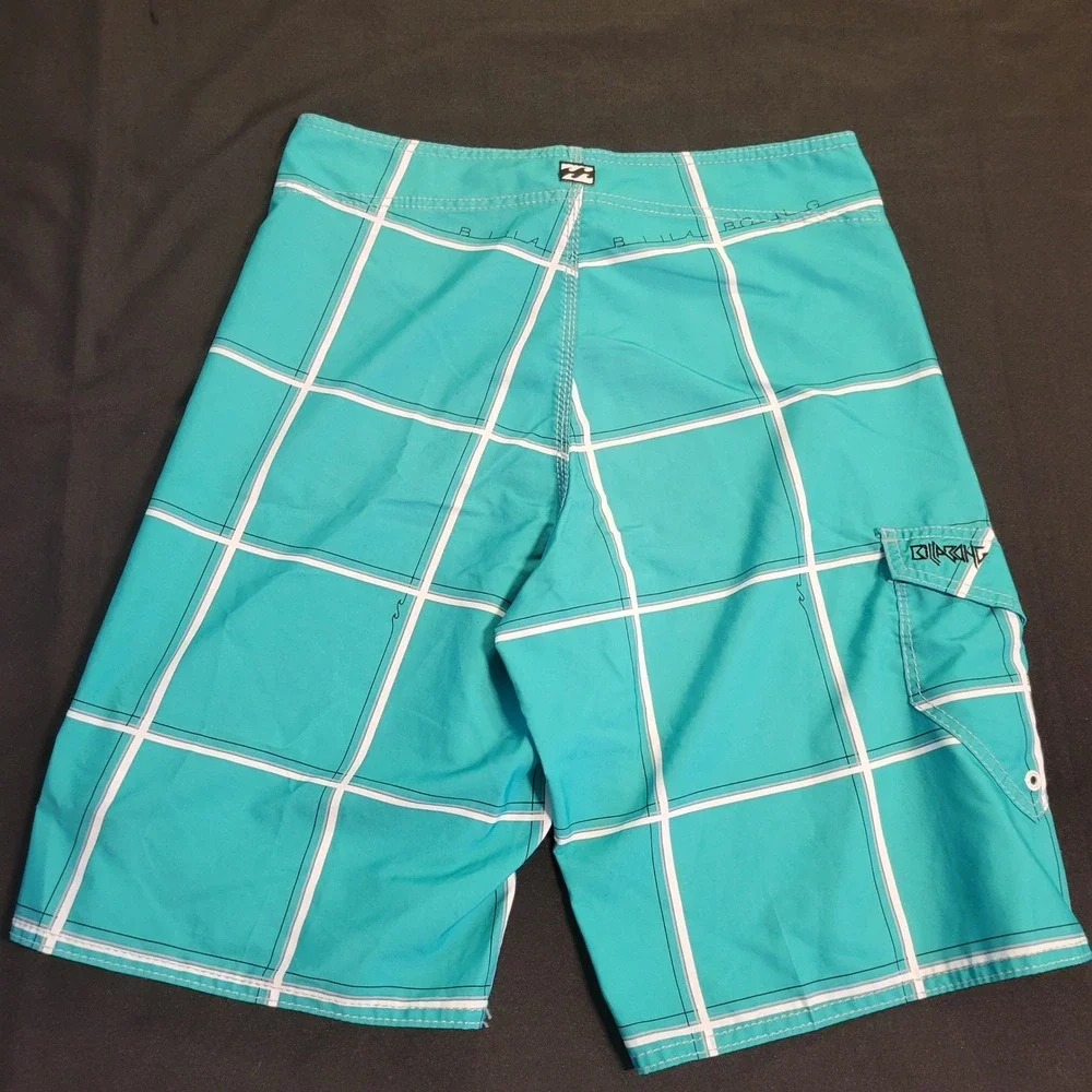 Billabong Mens Board Shorts Teal Turquoise Grid Plaid Swim Trunks Size 32